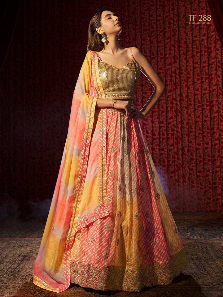 Multi-Color Organza Art Silk Embroidery, Printed Lehenga