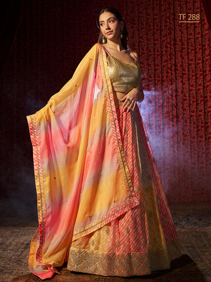 Multi-Color Organza Art Silk Embroidery, Printed Lehenga