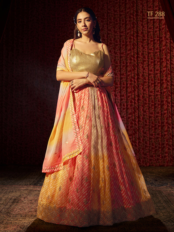 Multi-Color Organza Art Silk Embroidery, Printed Lehenga