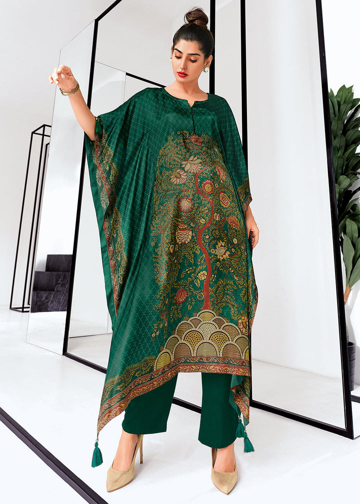 Castleton Green Digitally Printed Gaji Silk Kaftan Set By Qivii