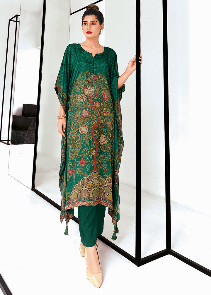 Castleton Green Digitally Printed Gaji Silk Kaftan Set By Qivii