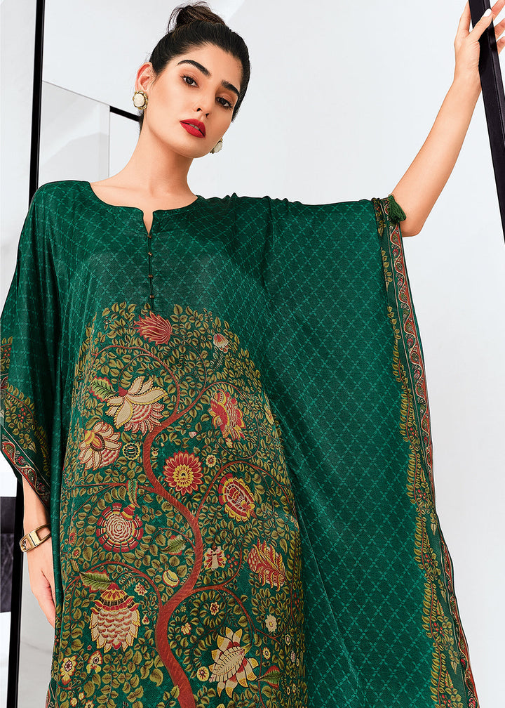 Castleton Green Digitally Printed Gaji Silk Kaftan Set By Qivii