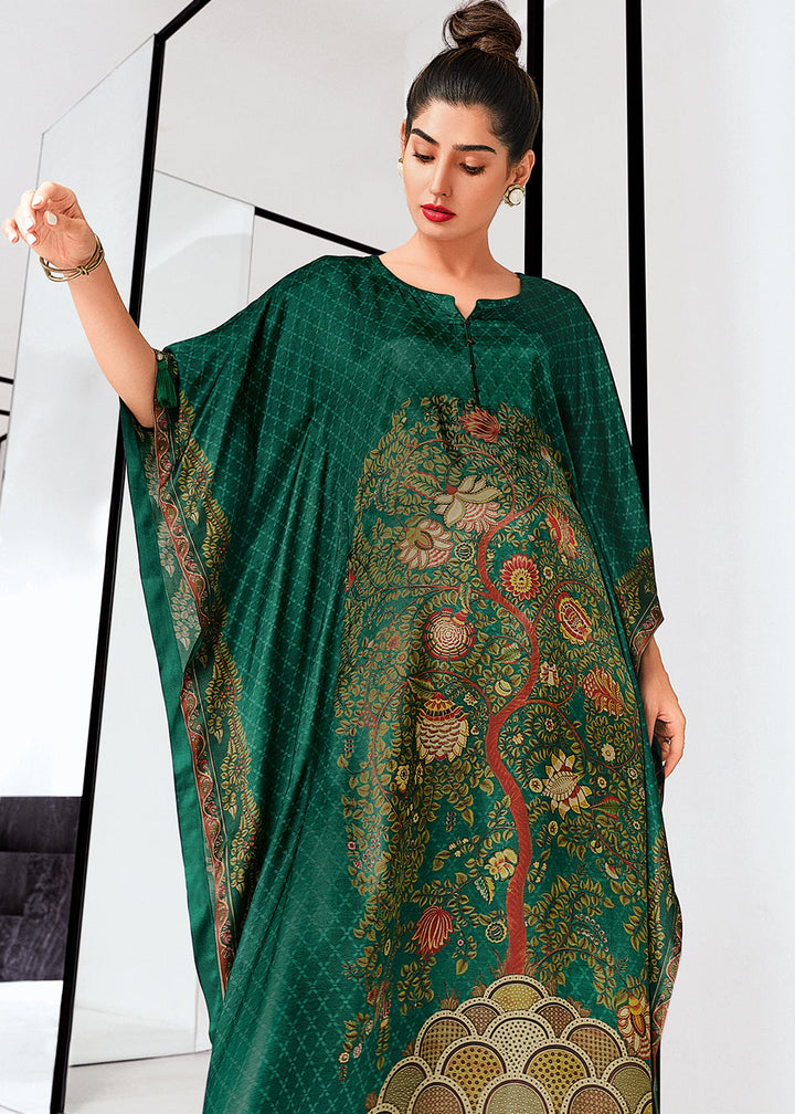 Castleton Green Digitally Printed Gaji Silk Kaftan Set By Qivii