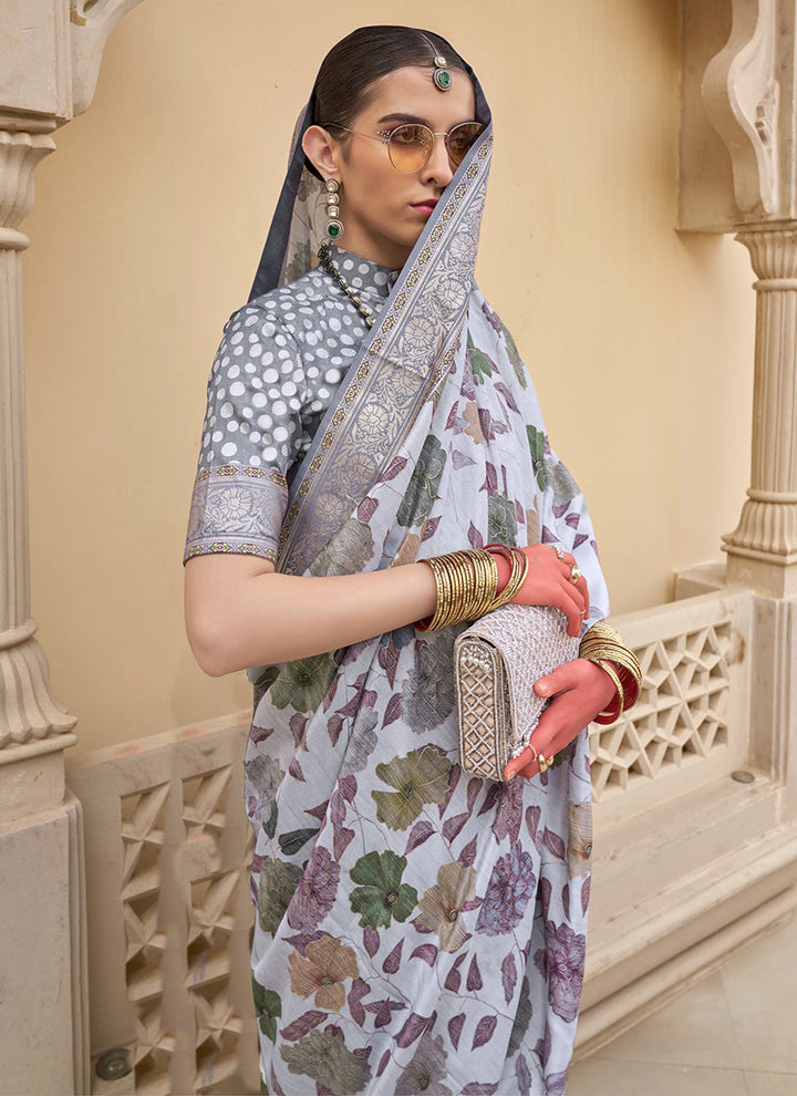 Grey Silk Weaving Festive Wear Saree