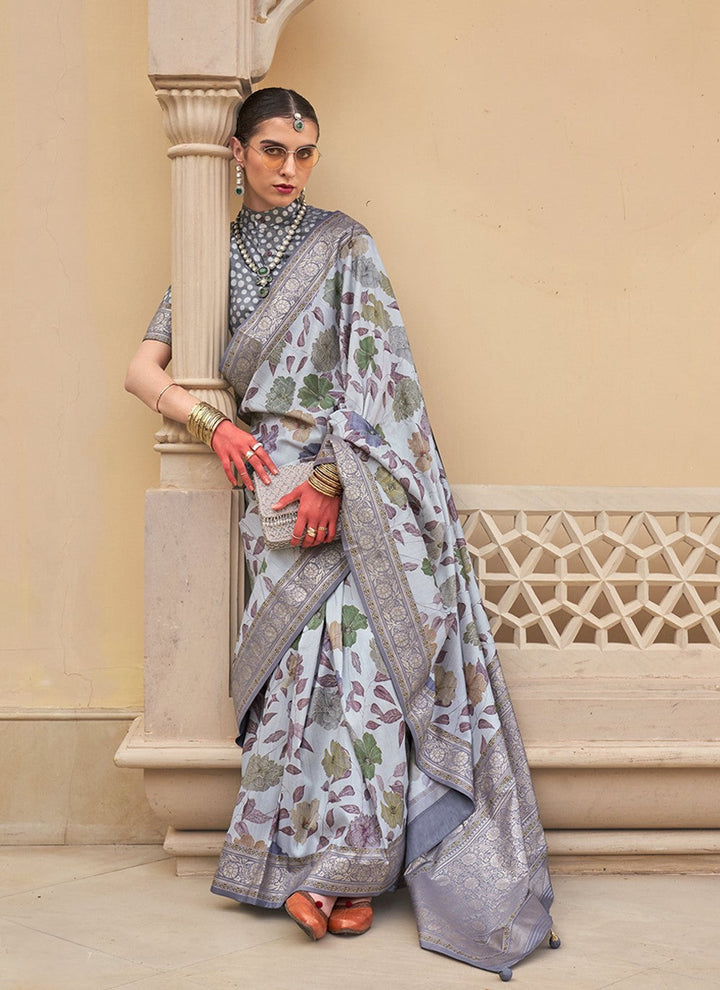 Grey Silk Weaving Festive Wear Saree