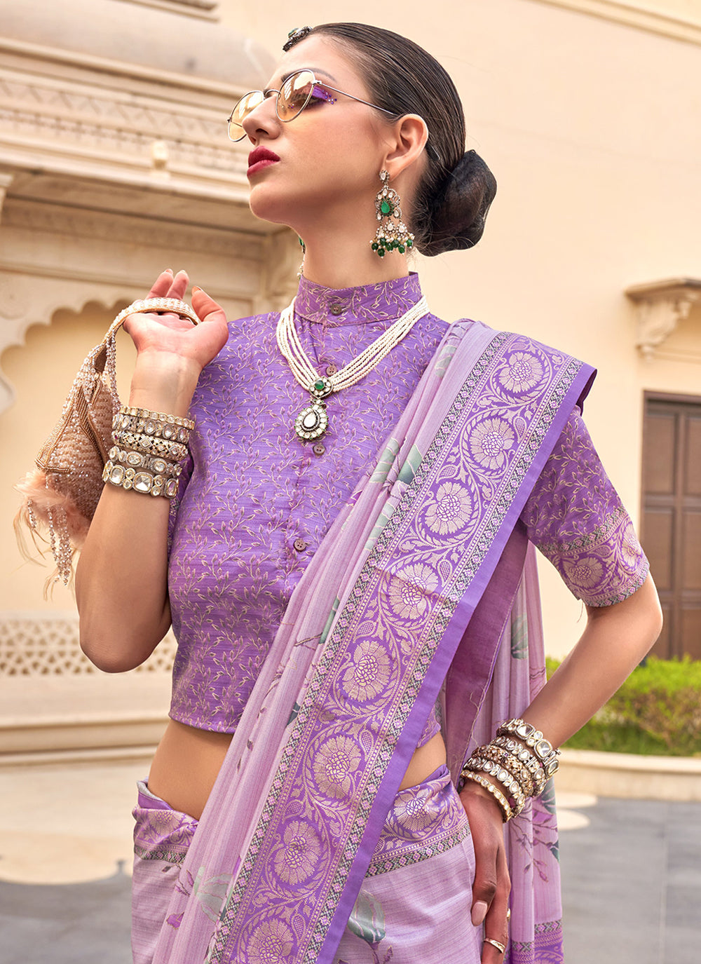 Silk Weaving Lavender Festive Wear Saree