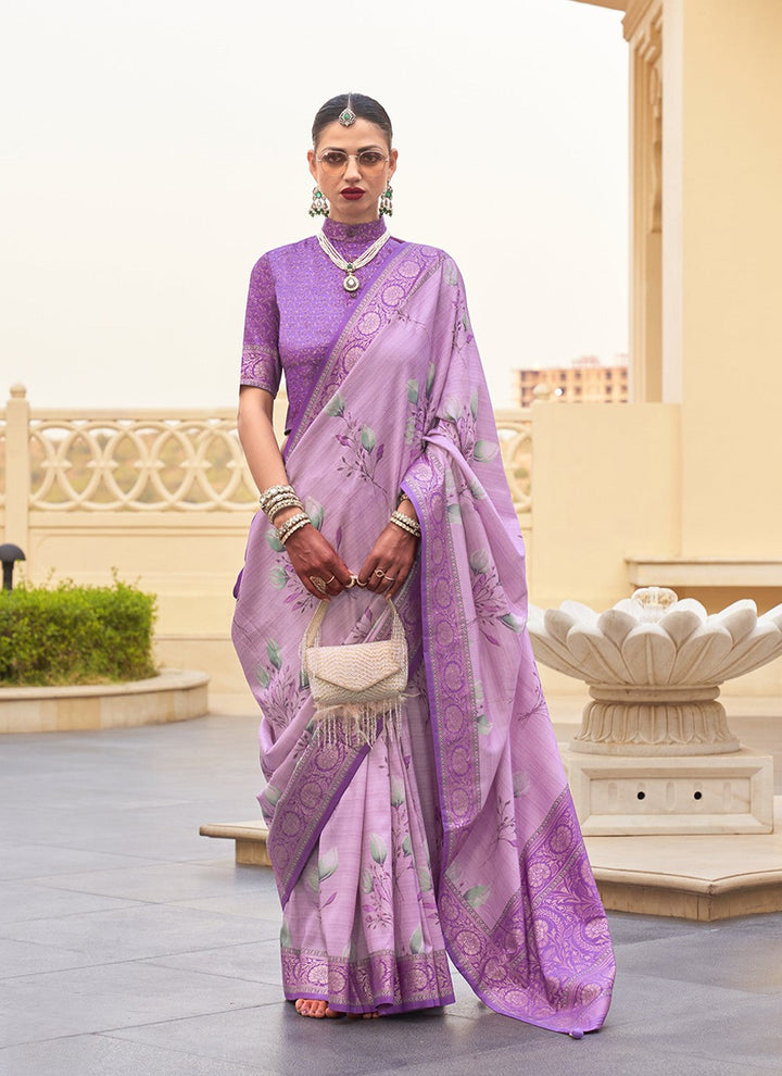 Silk Weaving Lavender Festive Wear Saree