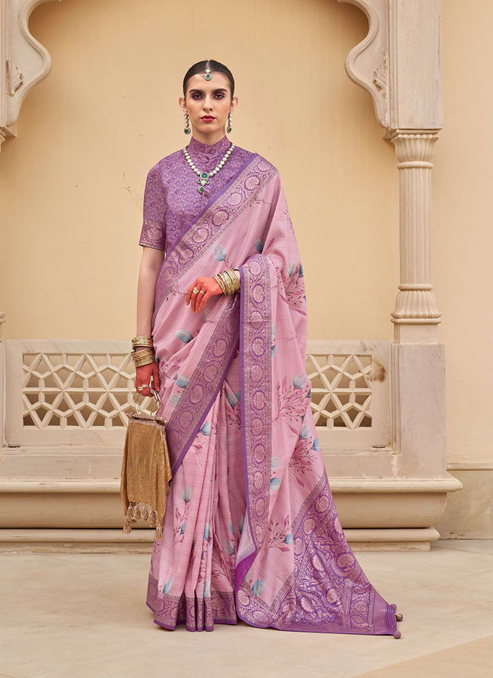 Pink Weaving Silk Festive Wear Saree