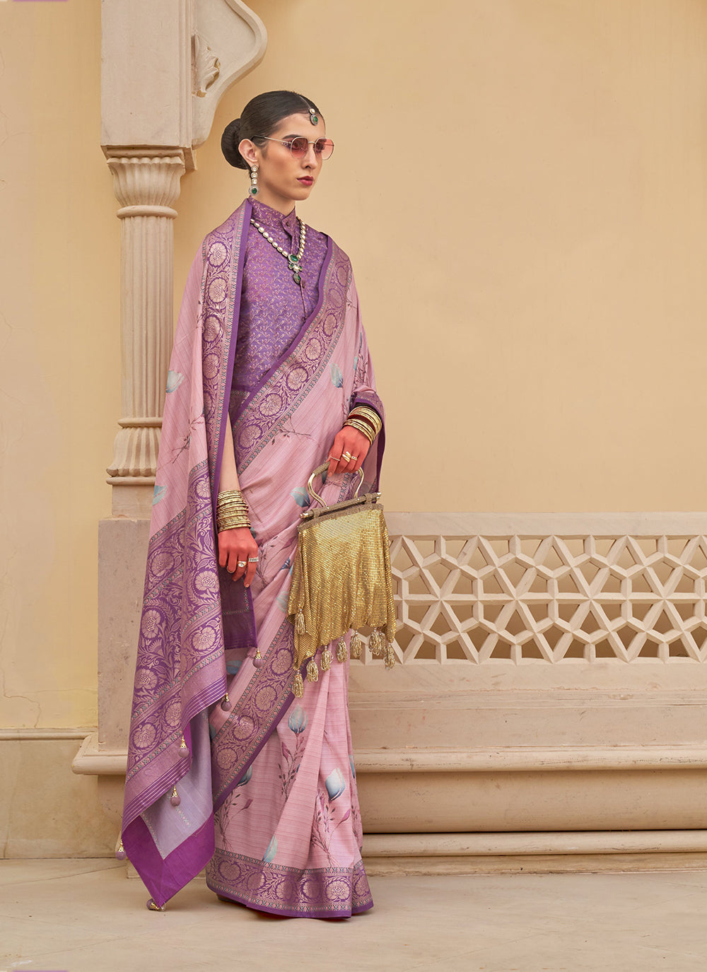 Pink Weaving Silk Festive Wear Saree