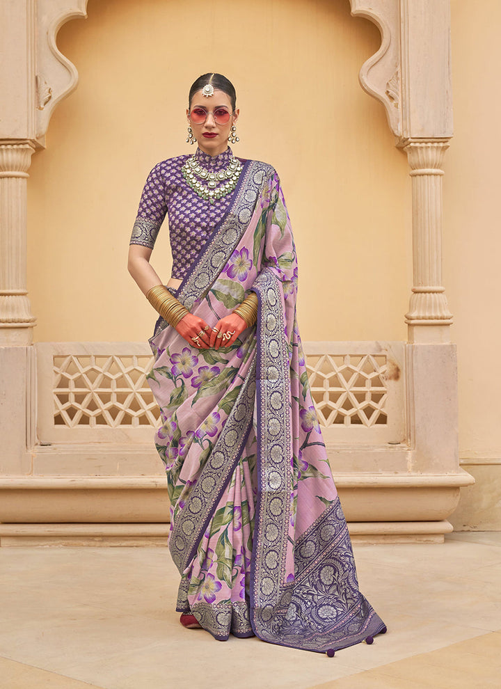 Weaving Silk Festive Wear Pink Saree