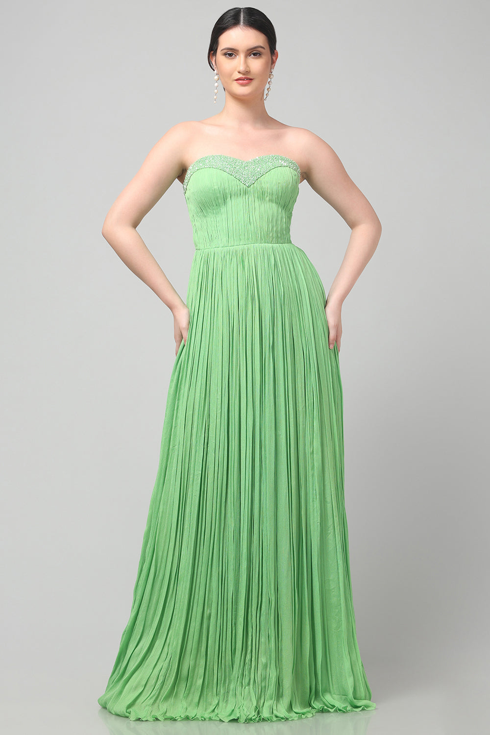 Tea Green Shoulder-Off Gown