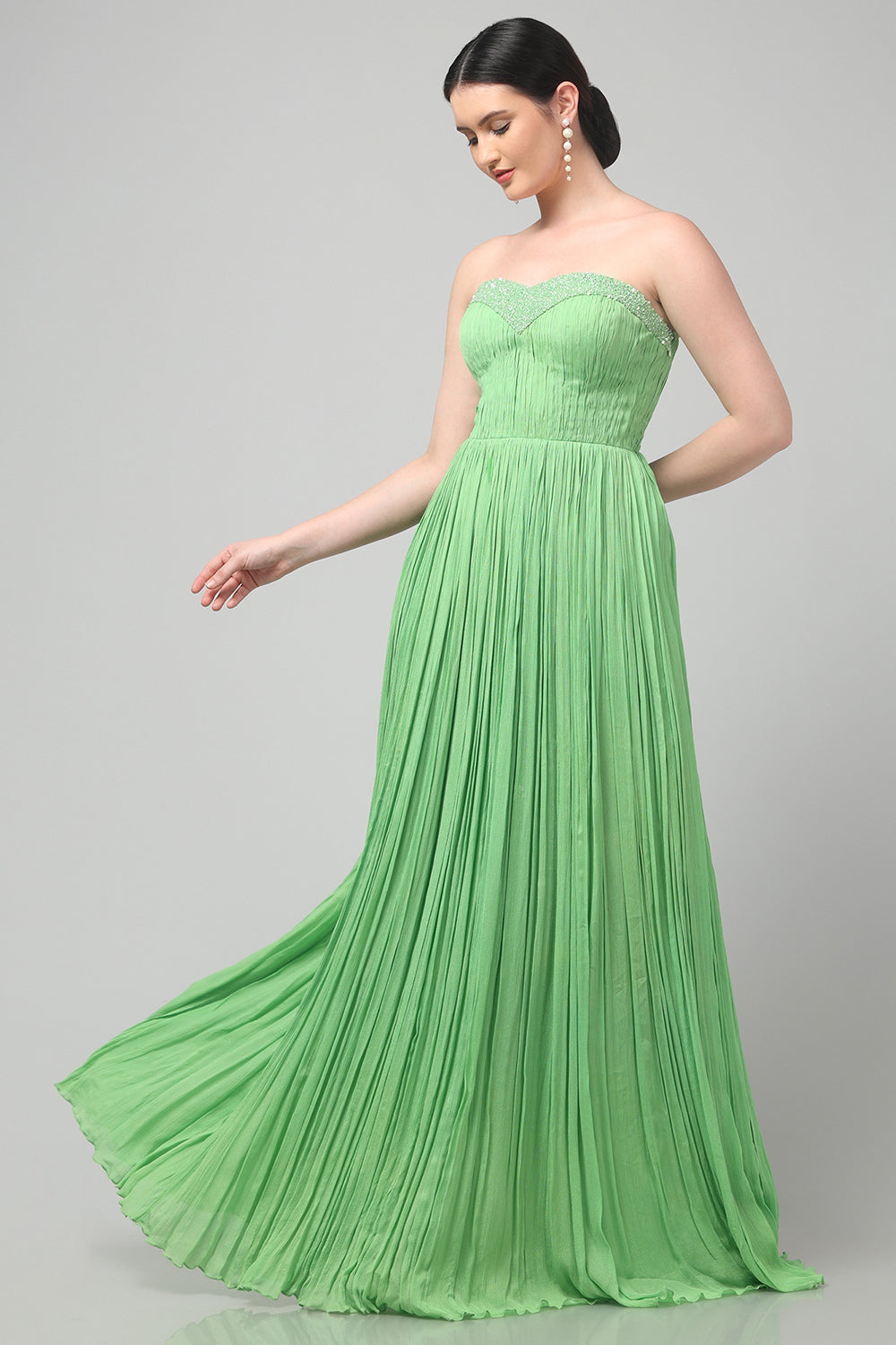 Tea Green Shoulder-Off Gown