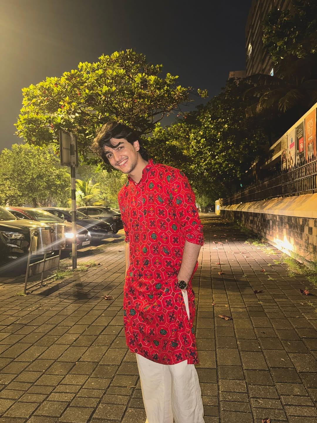Men's Red Printed Rayon Kurta
