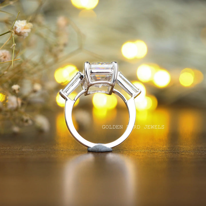 Three Stone Emerald Cut Moissanite Anniversary Ring