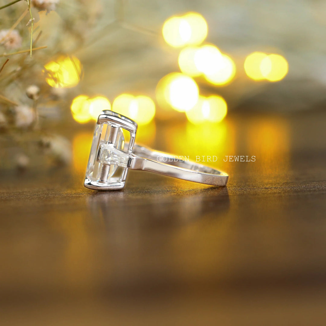 Three Stone Emerald Cut Moissanite Anniversary Ring