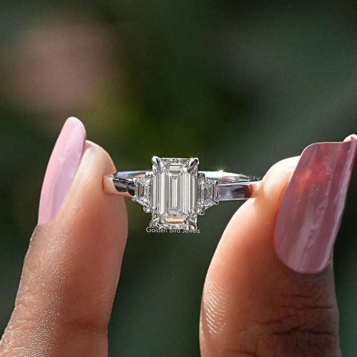 Three Stone Emerald Cut Diamond Ring