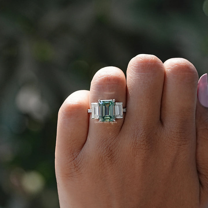 Emerald Cut Moissanite Three Stone Ring