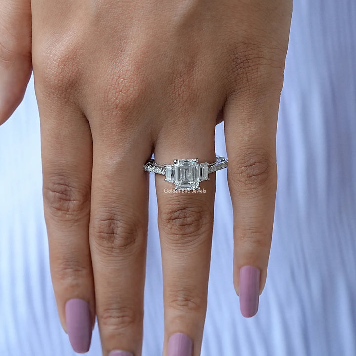 Emerald Cut Three Stone Moissanite Engagement Ring