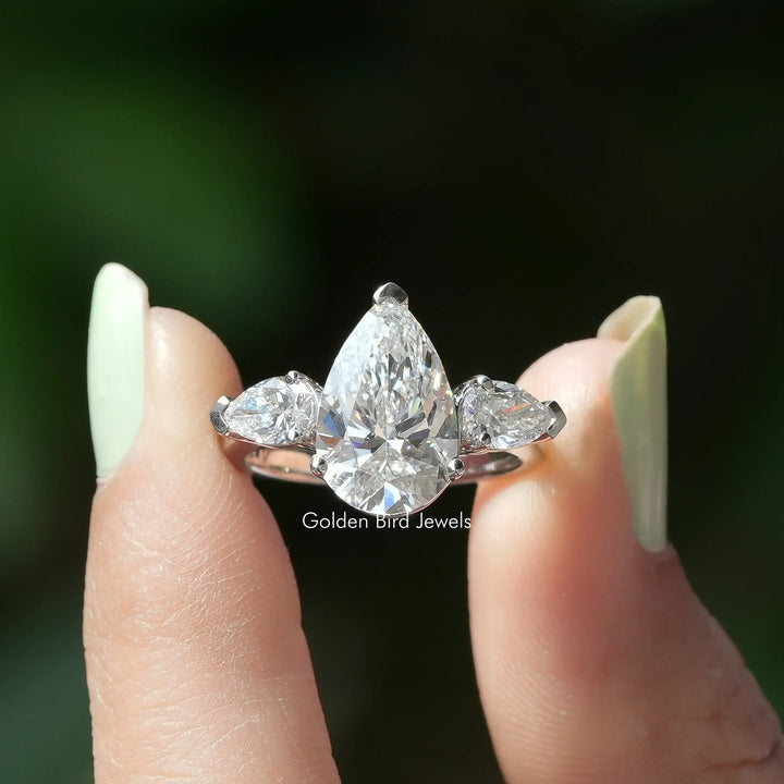 Three Stone Pear Shaped Diamond Engagement Ring