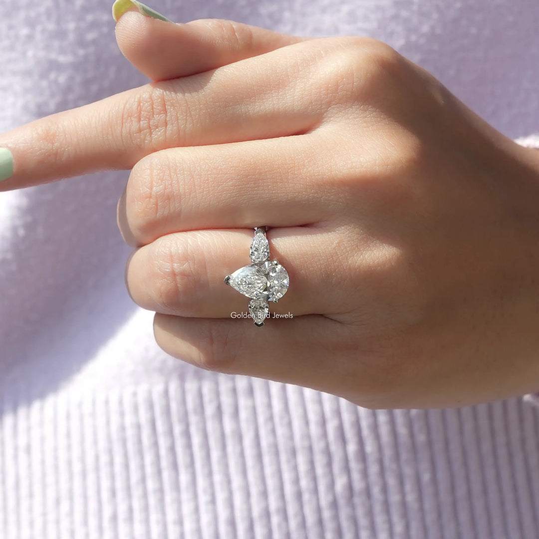 Three Stone Pear Shaped Diamond Engagement Ring