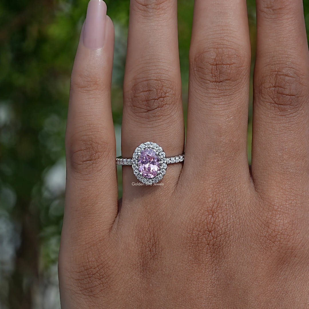 Tourmaline Pink Oval Gemstone Halo Accent Ring