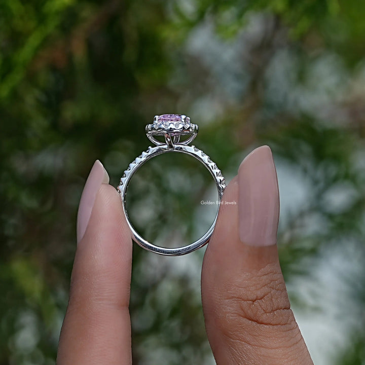 Tourmaline Pink Oval Gemstone Halo Accent Ring