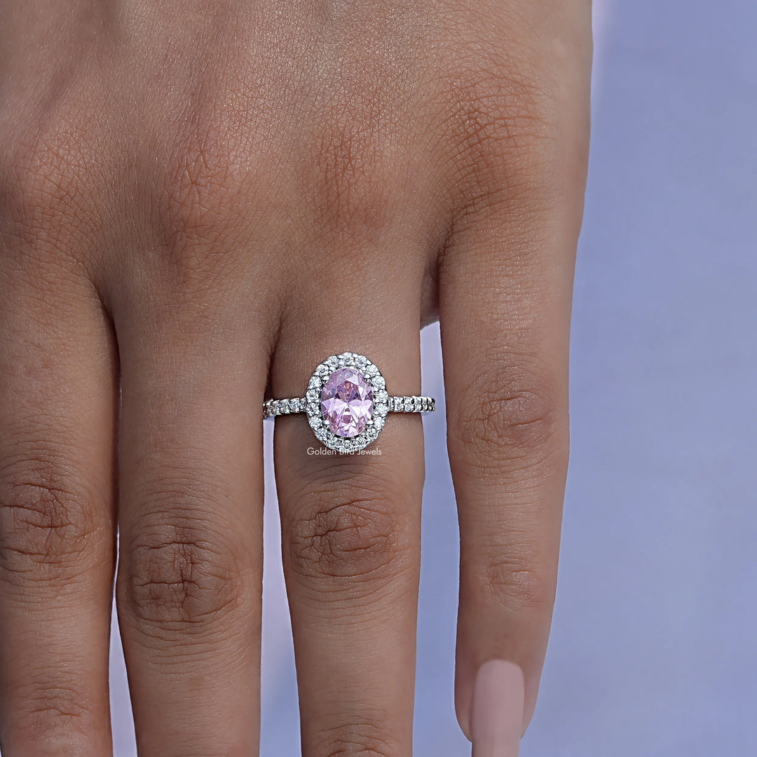 Tourmaline Pink Oval Gemstone Halo Accent Ring