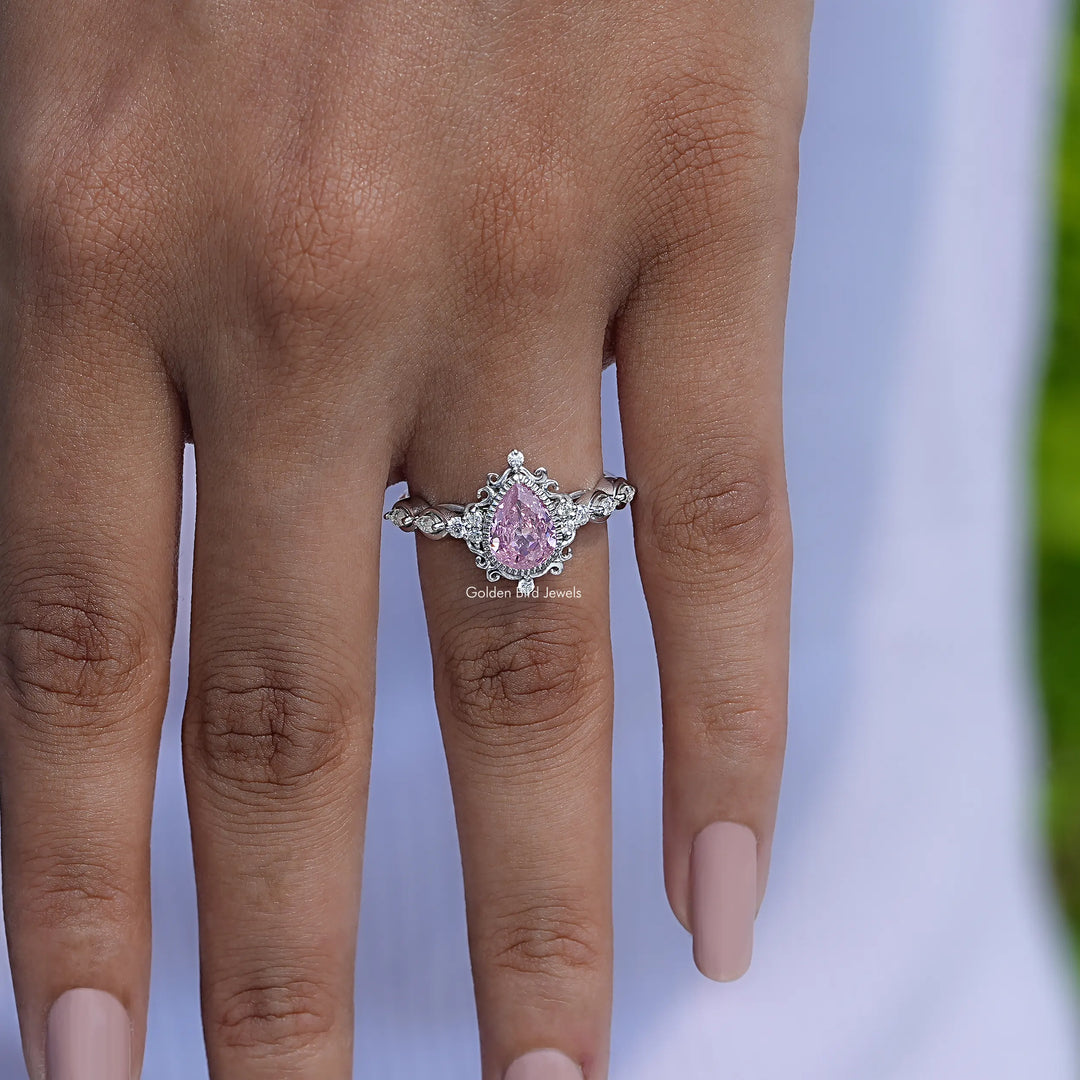 Tourmaline Pink Pear Cut Gemstone Engagement Ring