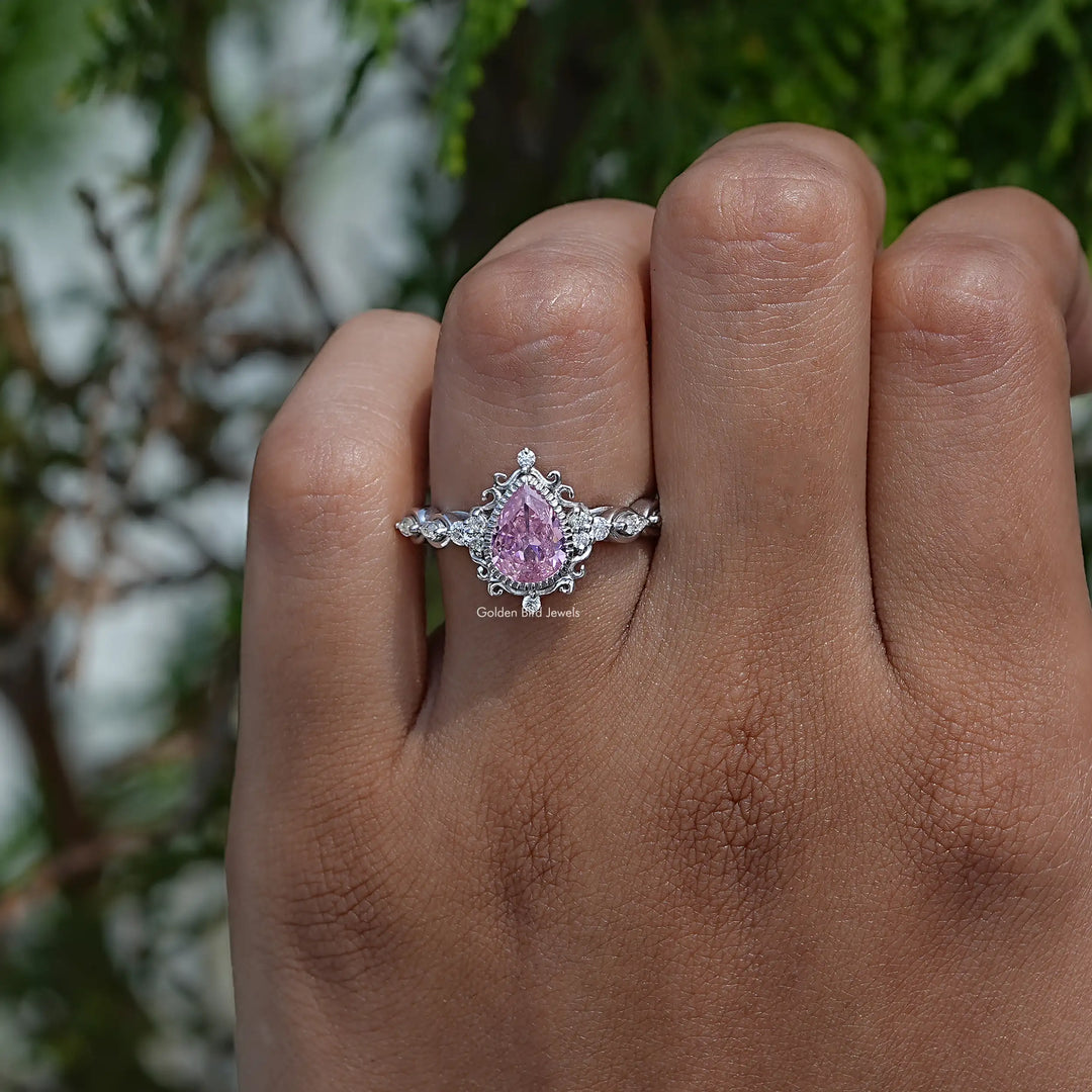 Tourmaline Pink Pear Cut Gemstone Engagement Ring