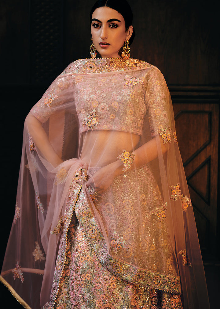 Shades Of Pink & Purple Heavy Embroidered Net Lehenga Choli  - By Qivii