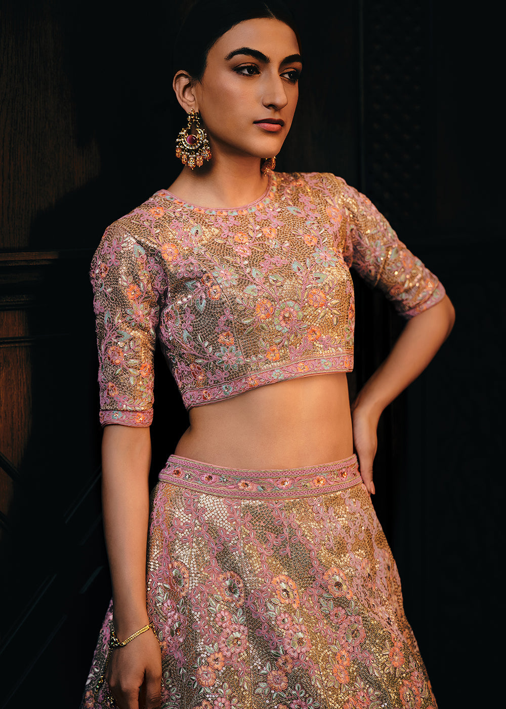 Shades Of Pink & Purple Heavy Embroidered Net Lehenga Choli  - By Qivii