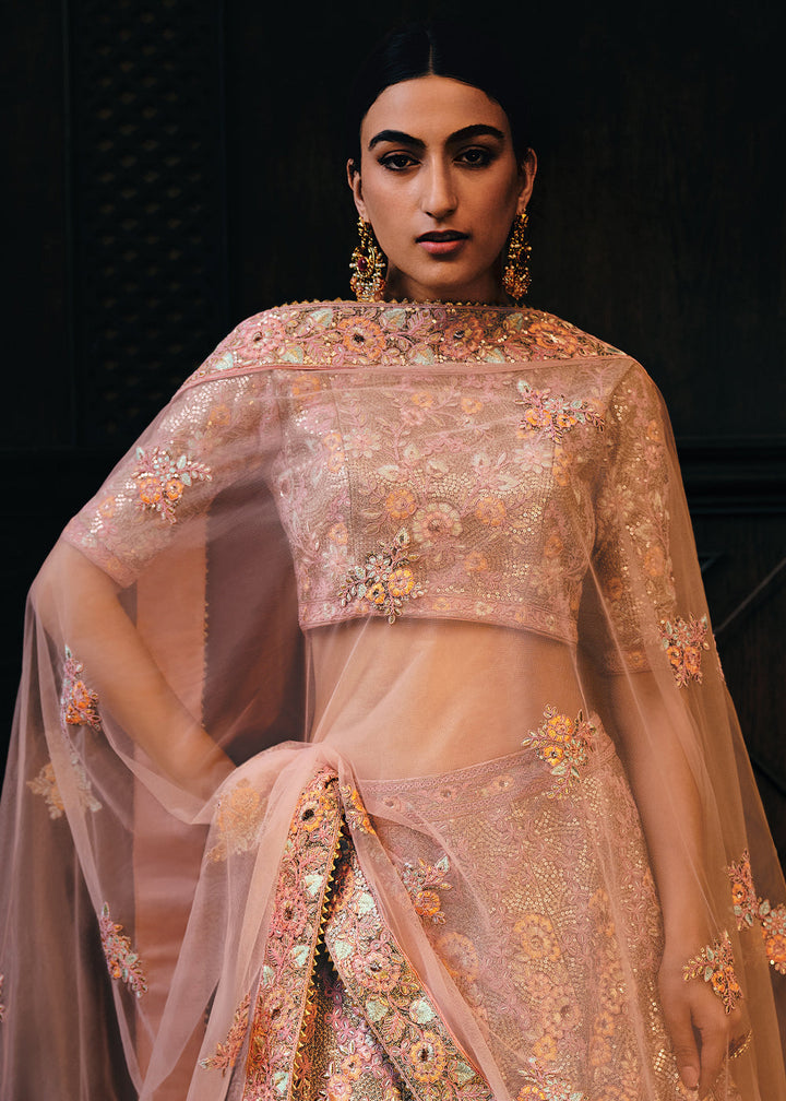 Shades Of Pink & Purple Heavy Embroidered Net Lehenga Choli  - By Qivii