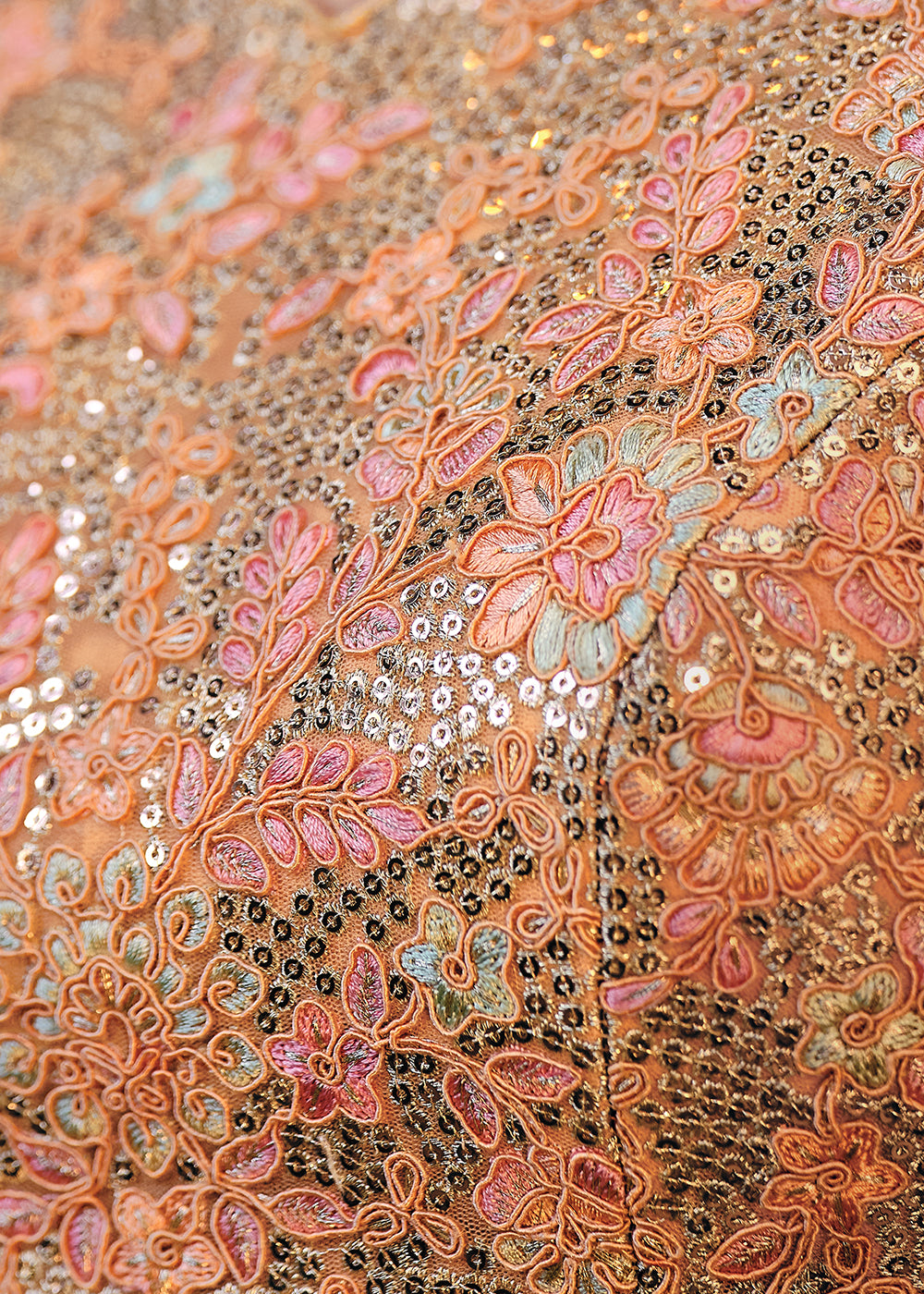 Shades Of Pink & Orange Heavy Embroidered Net Lehenga Choli  - By Qivii - qivii