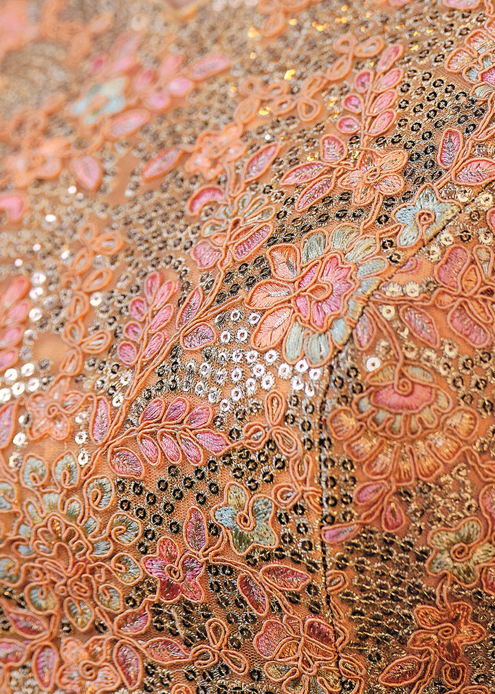 Shades Of Pink & Orange Heavy Embroidered Net Lehenga Choli  - By Qivii - qivii