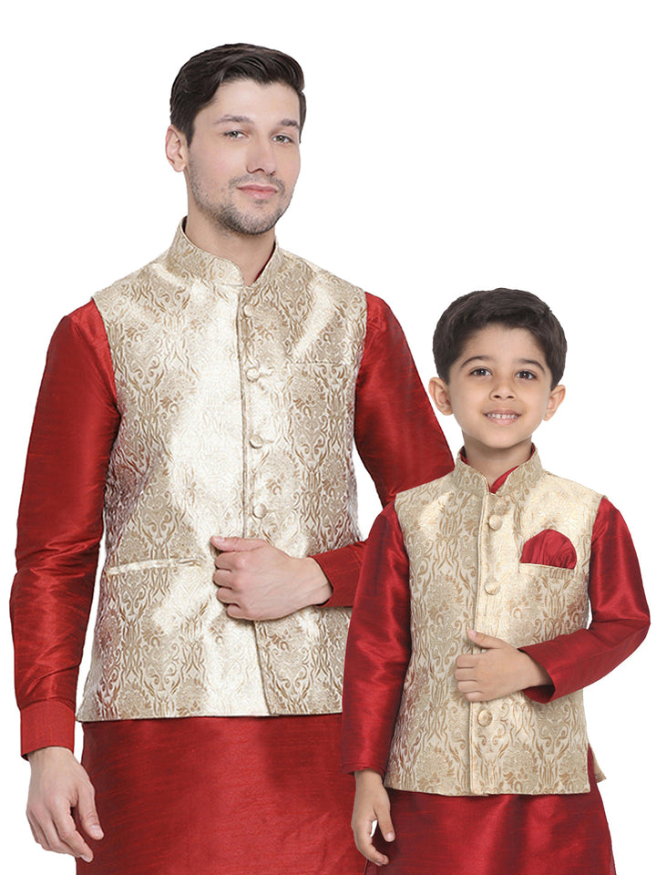 Vastramay Silk Blend Rose Gold Baap Beta Ethnic Jacket