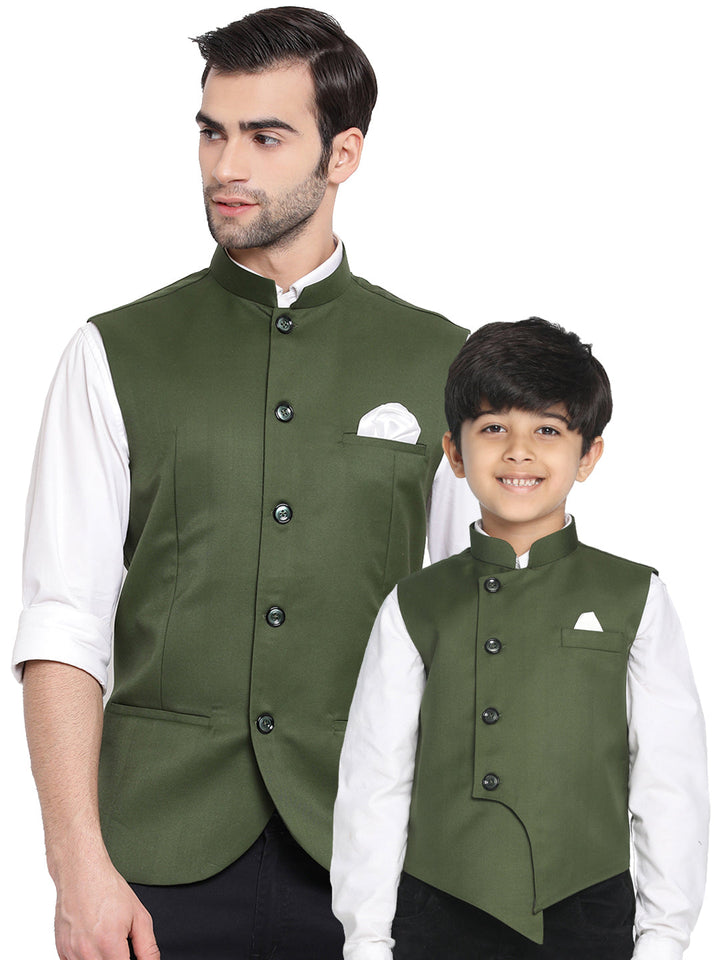 Vastramay Baap Beta Cotton Blend Green Jacket