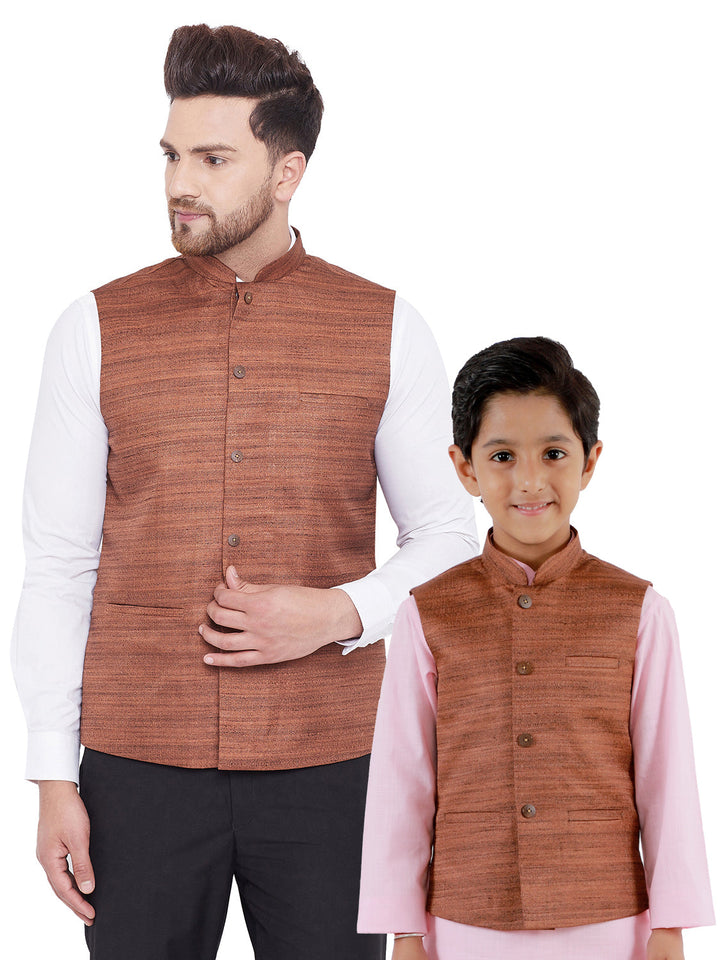 Vastramay Coffee Brown Baap Beta Ethnic Jacket Set