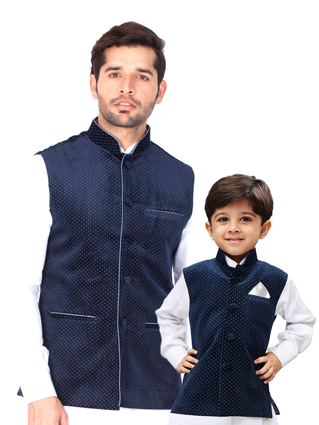 VASTRAMAY Velvet Navy Blue Color Baap Beta Ethnic Jacket