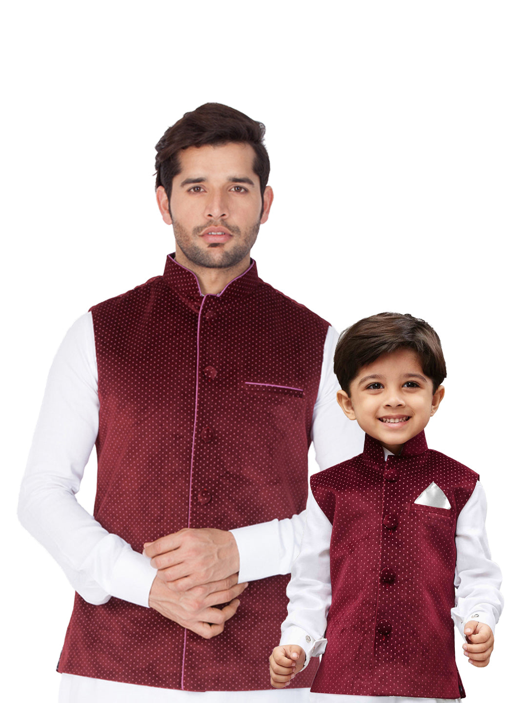 VASTRAMAY Velvet Maroon Color Baap Beta Ethnic Jacket