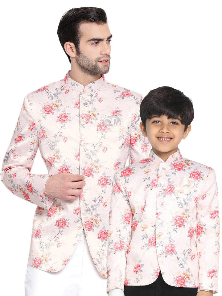 VASTRAMAY Multicolor-Base-Peach Color Baap Beta Jodhpuri Set