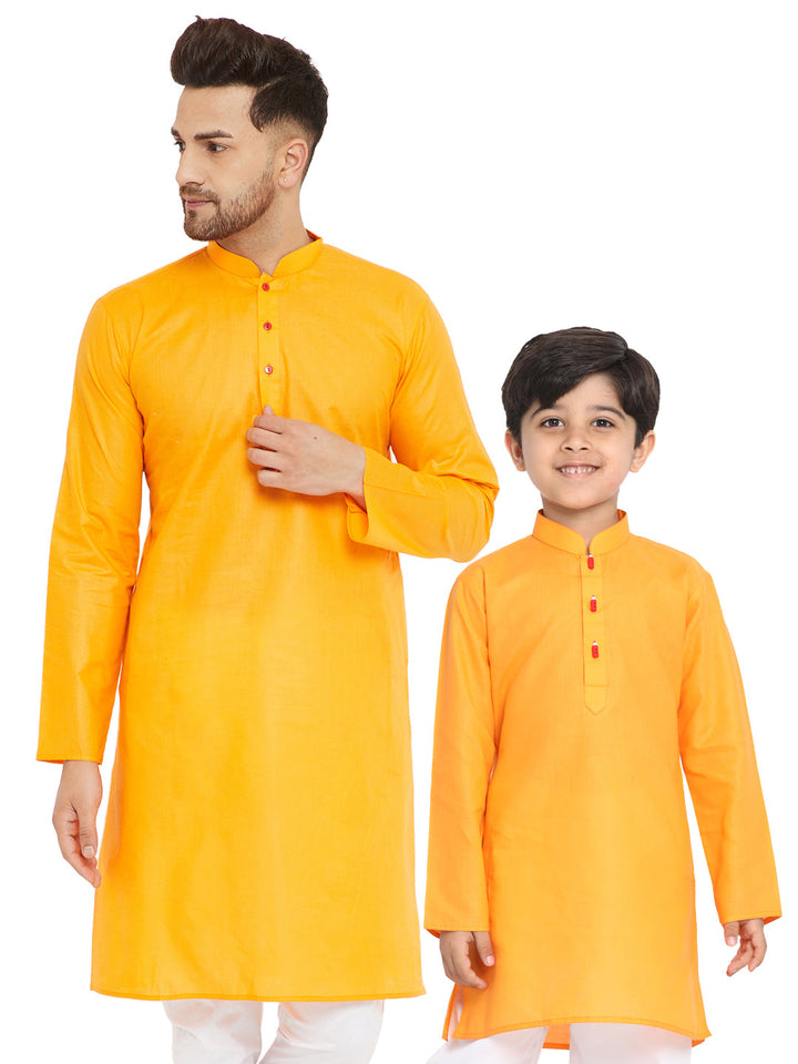 Vastramay Orange Cotton Baap Beta Kurta