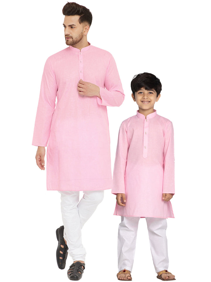 Vastramay Pink And White Baap Beta Kurta And Pyjama Set