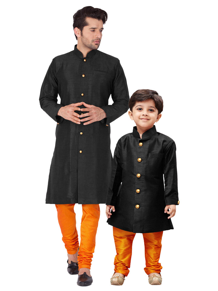 Vastramay Silk Blend Orange Baap Beta Kurta Pyjama Set