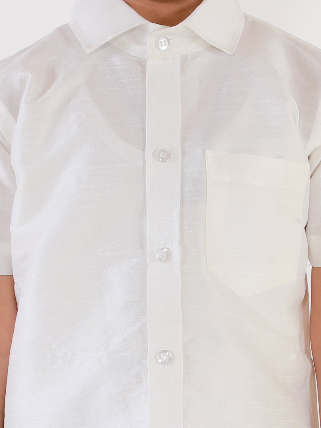 VASTRAMAY Men's & Boys White Solid Silk Blend Half Sleeve Ethnic Shirt