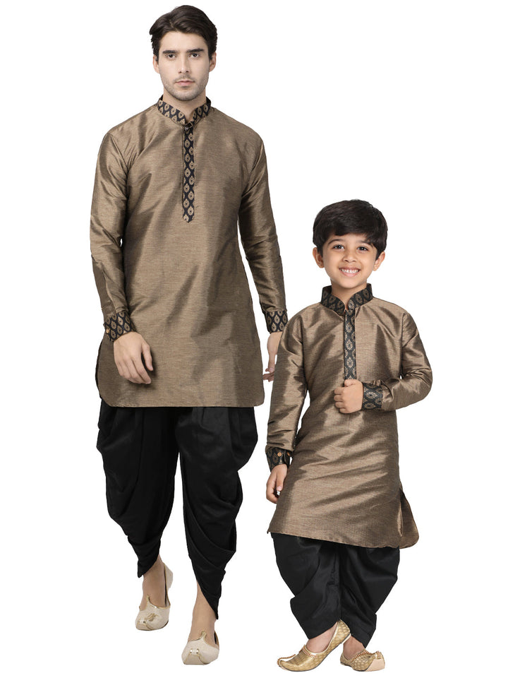 Vastramay Silk Blend Bronze And Black Baap Beta Dhoti Kurta Set