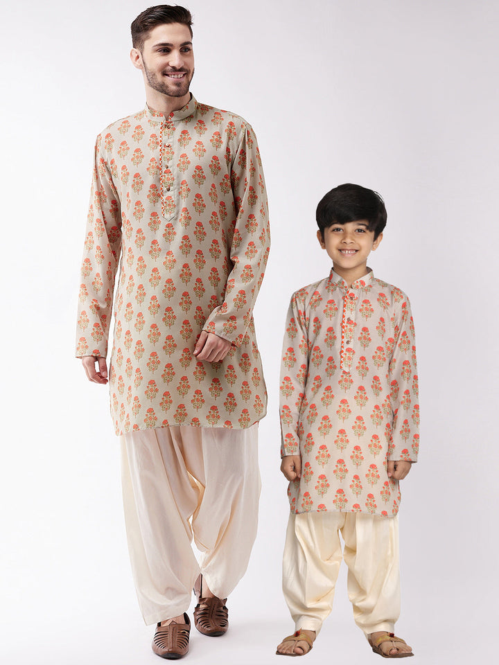 Vastramay Multicolor-Base-Beige And Cream Baap Beta Kurta And Patiala Set