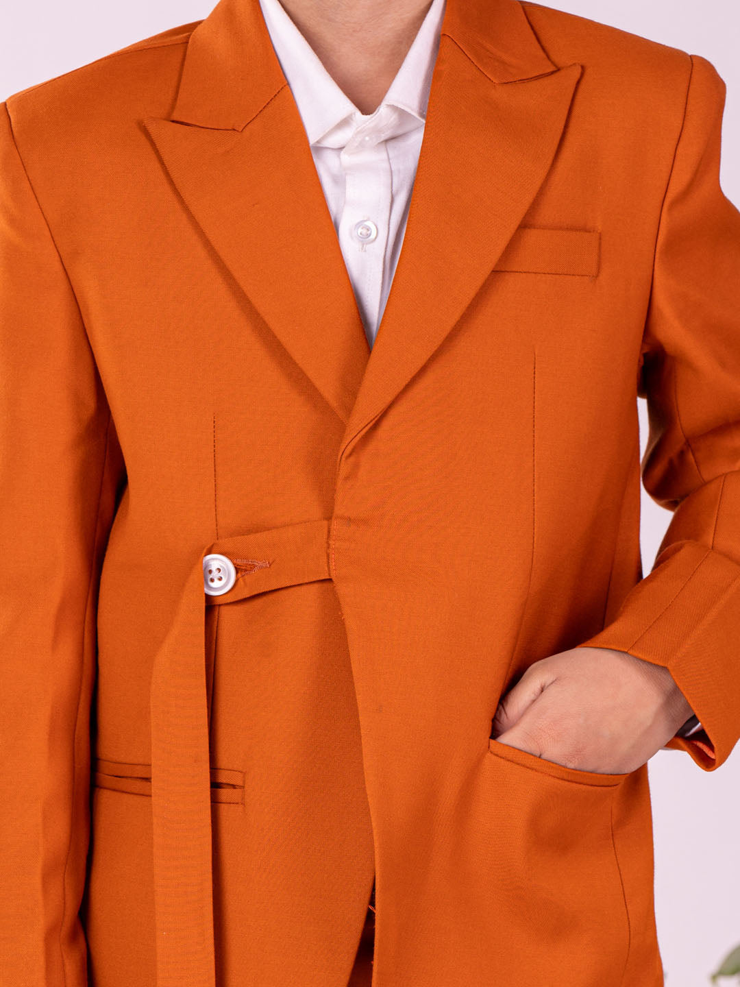 VASTRAMAY Boys' White And Orange Shirt Blazer And Pant