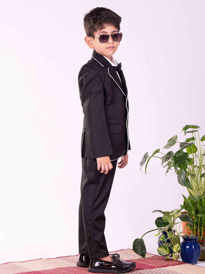 VASTRAMAY Boys' White And Black Shirt Blazer And Pant