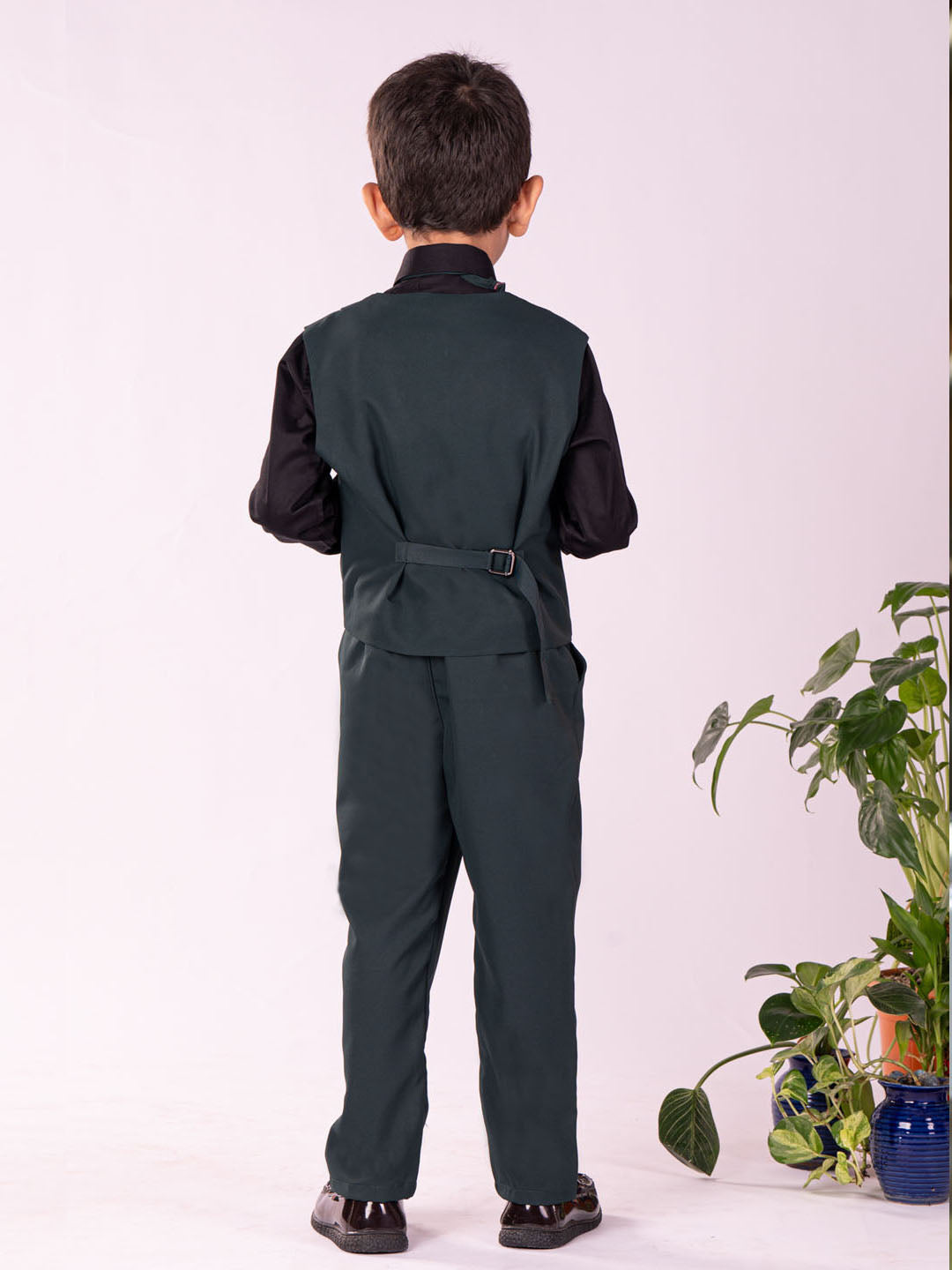 VASTRAMAY Boys' Black And Green Shirt Blazer Waist Coat And Pant