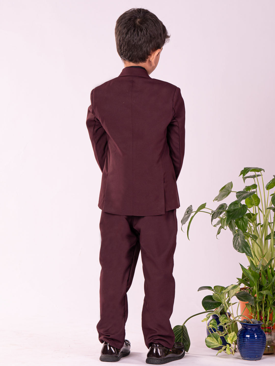 VASTRAMAY Boys' Black And Maroon Shirt Blazer Waist Coat And Pant